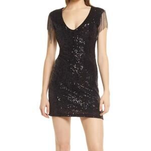 Betsey Johnson Sequin Mini Dress Small Fringe Glam Party NYE Baddie Holiday Club